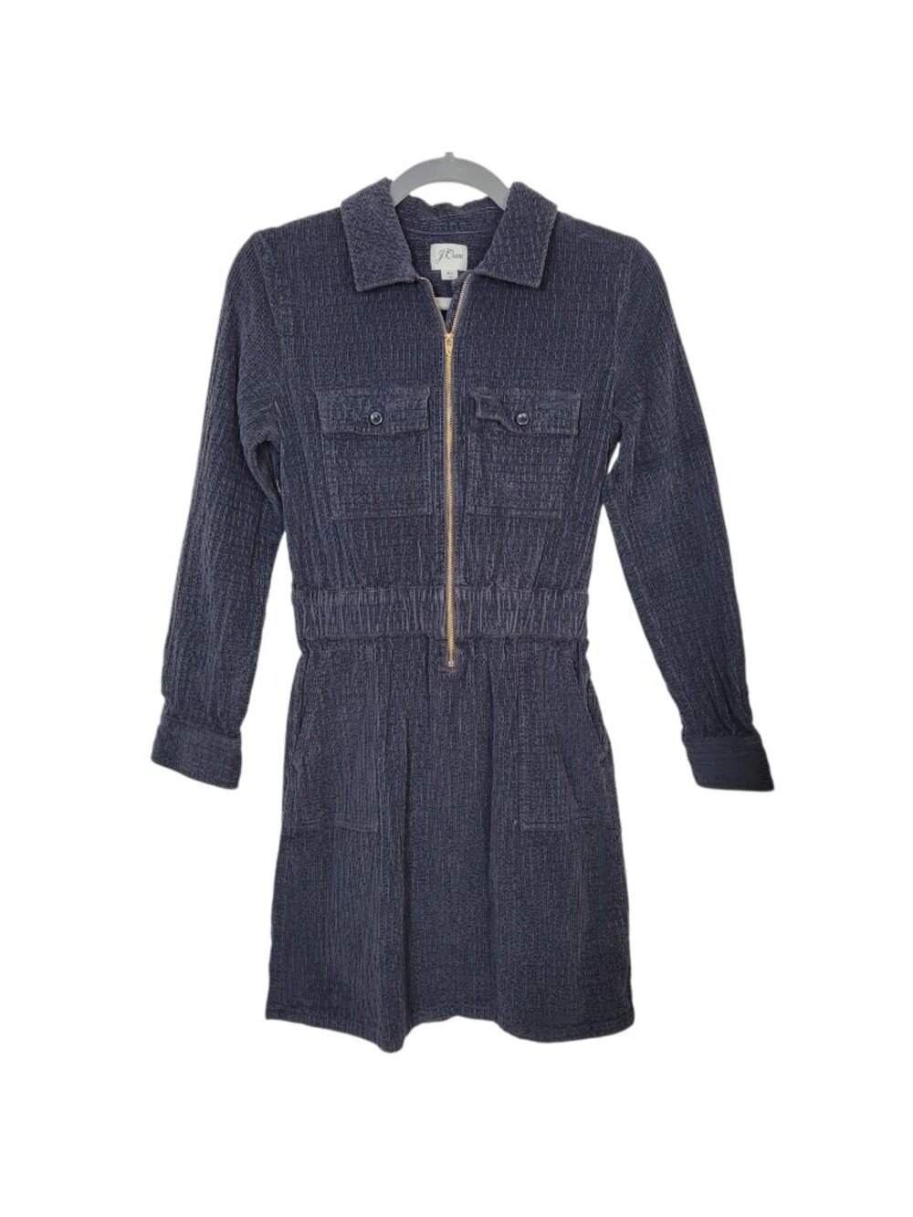 J. Crew Zip Front Cinched Dress Charcoal Corduroy 00 Knee Length Dark Academia
